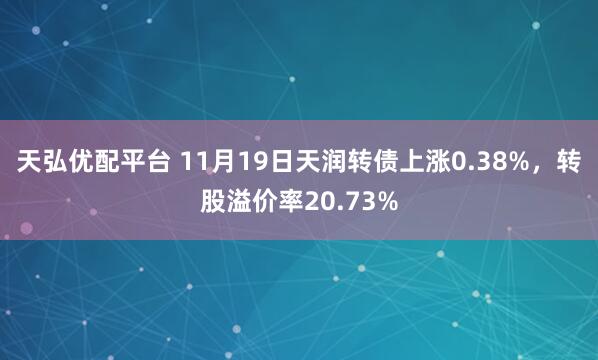 天弘优配平台 11月19日天润转债上涨0.38%，转股溢价率20.73%